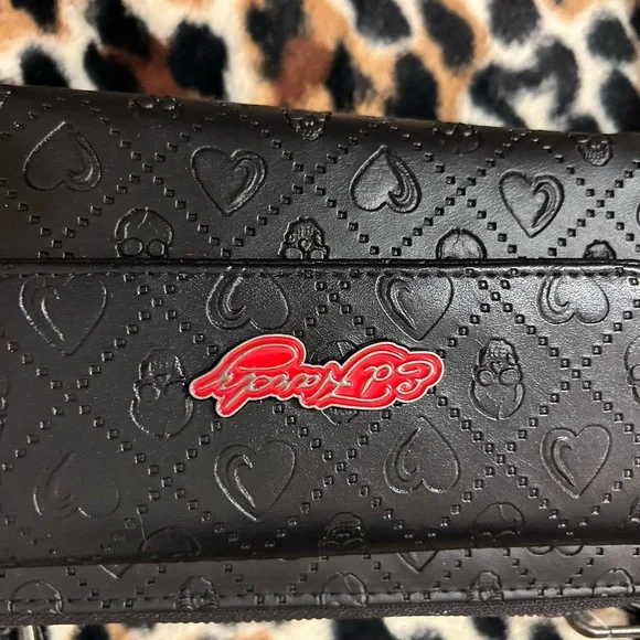 Ed Hardy Black and Red Embossed Crossbody Bag - Picture 3 of 5